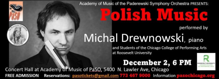POLISH MUSIC performed by Michal Drewnowski,  piano and Students of the Chicago College of Performing Arts Roosevelt University